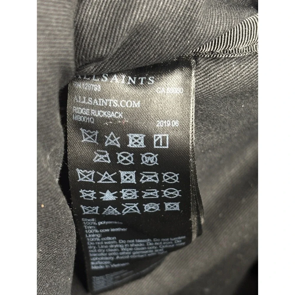 AllSaints Ridge Rucksack Black Nylon Leather Trim Backpack MB001Q Mens Womens